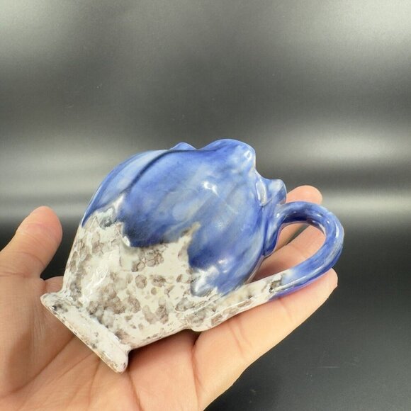 Italian Art Pottery Small Pitcher Creamer Drip Glaze Folded Edges Specked Inside - Picture 6 of 16